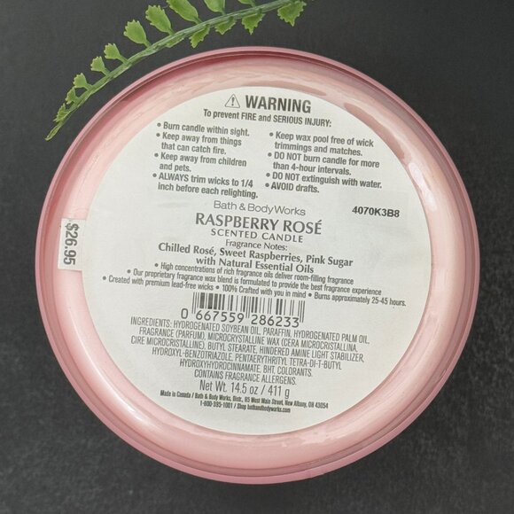 BBW Raspberry Rosé Bath & Body Works 3 Wick Candle - Picture 10 of 10